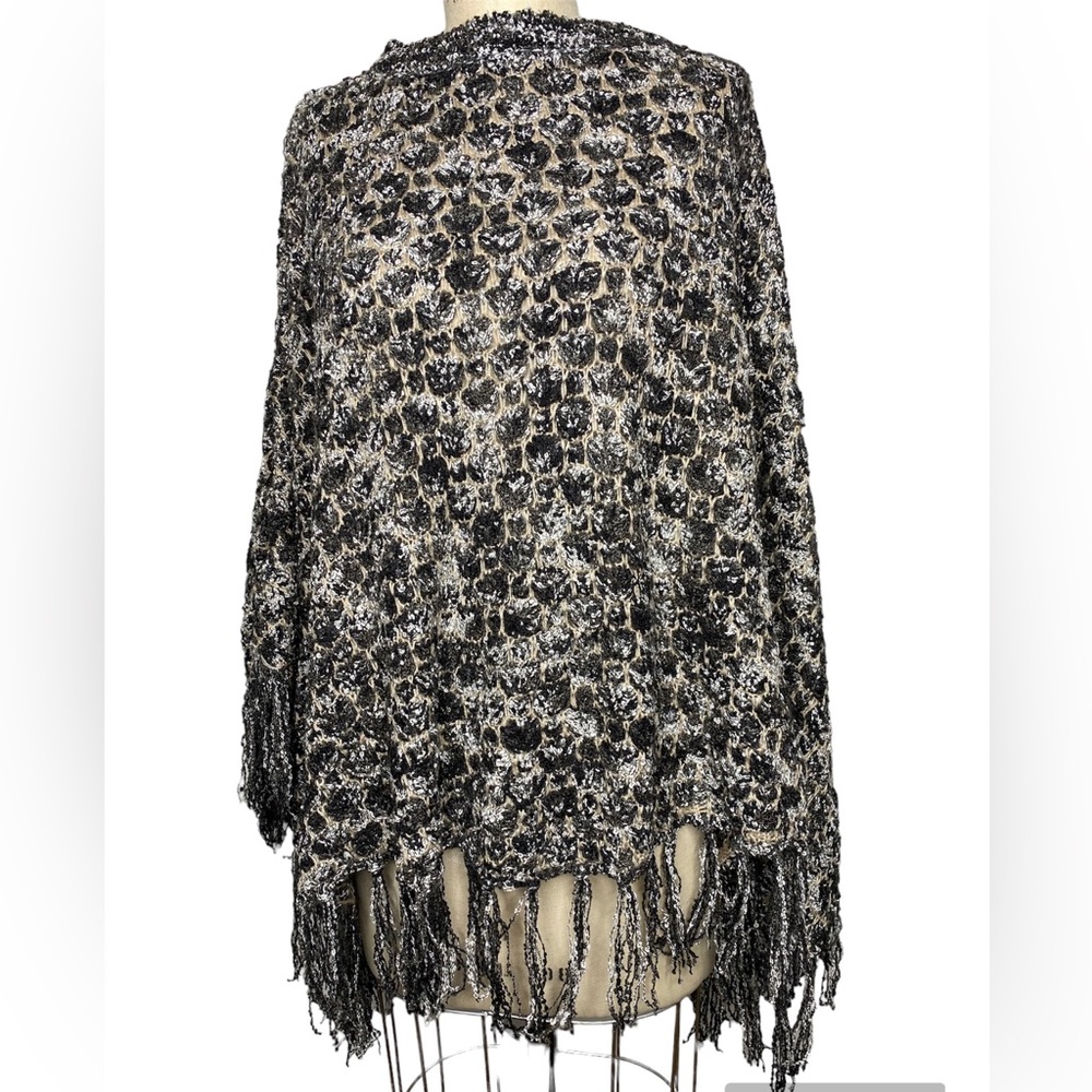 Alberto Makali knit poncho pullover sweater with fringe